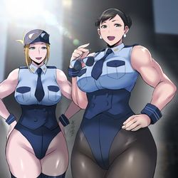 This is a pixiv picture whose title is ルシア巡査と春麗巡査部長.