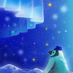 This is a pixiv picture whose title is ペンギンとオーロラ.