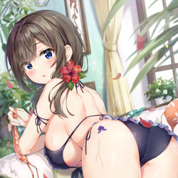 This is a pixiv picture whose title is 水着おさげちゃん.