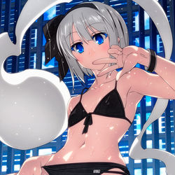 This is a pixiv picture whose title is 夏の水着妖夢ちゃん！.