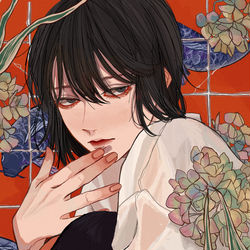 This is a pixiv picture whose title is 紫陽花と黒猫.