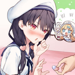 This is a pixiv picture whose title is 「妹に昔の制服を着させる」《王様ゲーム編》.