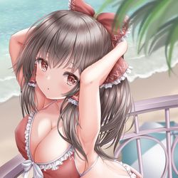 This is a pixiv picture whose title is 海辺の霊夢さん.