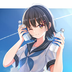 This is a pixiv picture whose title is 「飲みます？冷たくて気持ちいいですよ」.