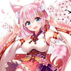 This is a pixiv picture whose title is こんこん🦊🌸.