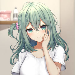 This is a pixiv picture whose title is 暁くんのTシャツを借りた茉優先輩.