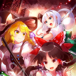 This is a pixiv picture whose title is 東方鬼形獣 自機組.