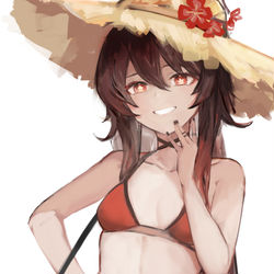 This is a pixiv picture whose title is Hu Tao at the beach.