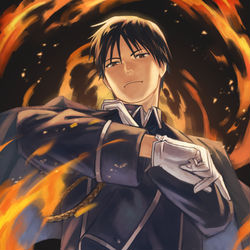 This is a pixiv picture whose title is 焔の錬金術師.