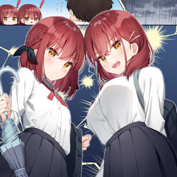 This is a pixiv picture whose title is どっちと相合傘するか戦争.