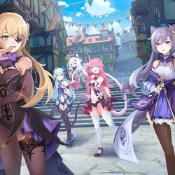 This is a pixiv picture whose title is Genshin x Honkai.