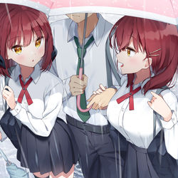This is a pixiv picture whose title is 三人なかよし相合傘.