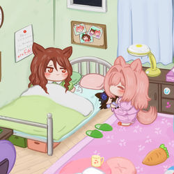 This is a pixiv picture whose title is キングと一緒に寝たいハルウララ.