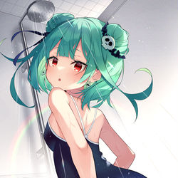 This is a pixiv picture whose title is 水着シャワーるしあ🦋.