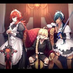 This is a pixiv picture whose title is メイド義兄弟と小さなご主人様.