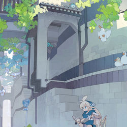 This is a pixiv picture whose title is アヒルがふる道.