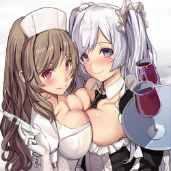 This is a pixiv picture whose title is フェチ衣装バトル　ナースVSメイド.