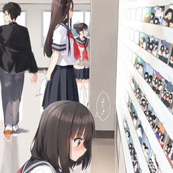This is a pixiv picture whose title is 好きな男子と一緒に写ってる写真に真っ先にチェックをつける子.