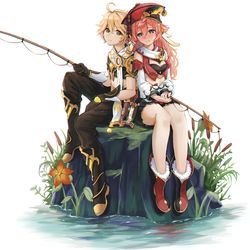 This is a pixiv picture whose title is 二人きりで釣り.