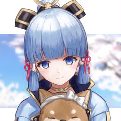 This is a pixiv picture whose title is 神里綾華ちゃんと太郎丸.
