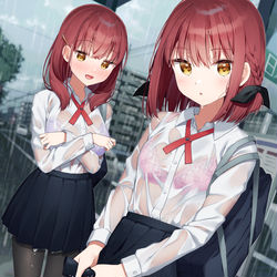 This is a pixiv picture whose title is 「濡れちゃいましたね...」.