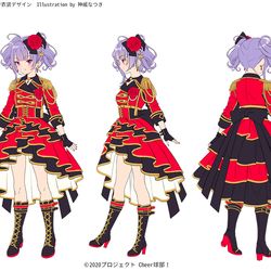 This is a pixiv picture whose title is 【Cheer球部！】紅咲りお 衣装デザイン.