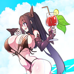 This is a pixiv picture whose title is 소전 ) 수영복아키 + 섹스라이더복 알케.