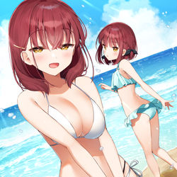 This is a pixiv picture whose title is 双子ちゃんと海.