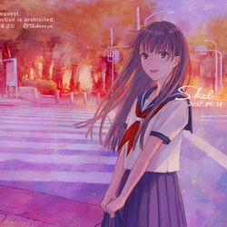 This is a pixiv picture whose title is 夕方、ふたり.