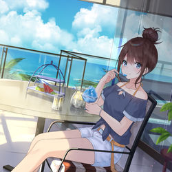 This is a pixiv picture whose title is 海の見えるカフェ.