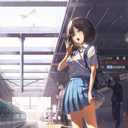 This is a pixiv picture whose title is 朝練は己(眠気)との闘い.