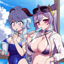 This is a pixiv picture whose title is 水着の甘雨と刻晴.