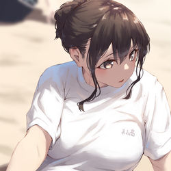 This is a pixiv picture whose title is 柔軟中に隣と話してる女子.