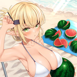 This is a pixiv picture whose title is スイカ割りのエルフ.