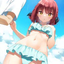 This is a pixiv picture whose title is 「先輩は...む、胸、大きい方が好き...ですか...？」.