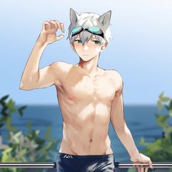 This is a pixiv picture whose title is 🐱💦.