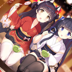 This is a pixiv picture whose title is 夏祭り夕暮＆初春.