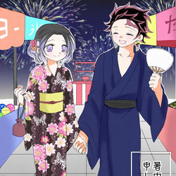 This is a pixiv picture whose title is 夏祭り炭しのイラスト.