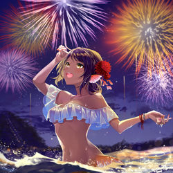 This is a pixiv picture whose title is 【人魚図鑑】花火とハナダイ.