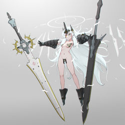 This is a pixiv picture whose title is 聖剣と魔剣.