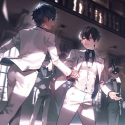 This is a pixiv picture whose title is a masquerade.