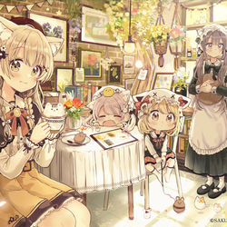 This is a pixiv picture whose title is ひみつの猫カフェ【お知らせ】.