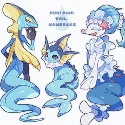 This is a pixiv picture whose title is つるぷにシッポの水タイプたち.