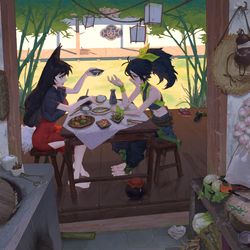 This is a pixiv picture whose title is 橘佬吃饭.
