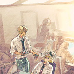 This is a pixiv picture whose title is 残業するエルフの剣士.