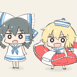 This is a pixiv picture whose title is 夏のレイマリちゃん（リメイク）.