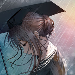 This is a pixiv picture whose title is 「雨が…強か…」.