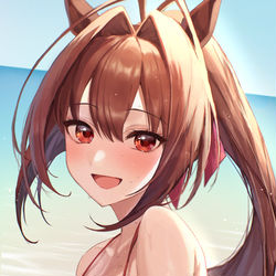 This is a pixiv picture whose title is ポニテ水着ダイワスカーレット.