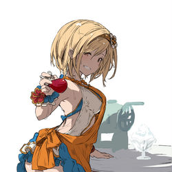 This is a pixiv picture whose title is 水着エプロンでかき氷を差し入れしてくれるジータちゃん.