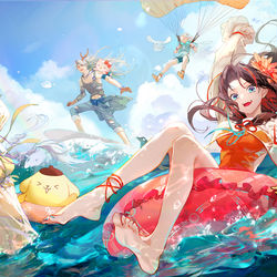 This is a pixiv picture whose title is 「百鬼異聞録×サンリオ」コラボイベント「蜃気楼美食祭」KV.
